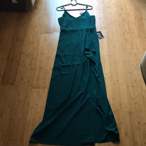 Express Teal Long gown w/ high leg slit- sz 8